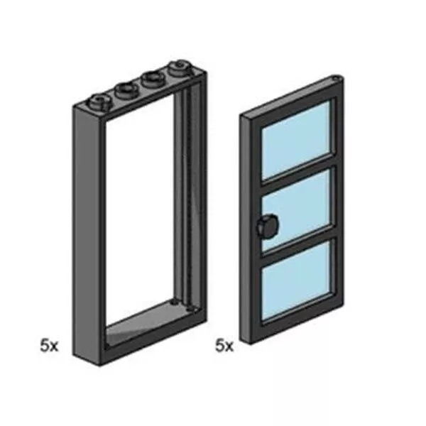 Bulk Bricks 3449 1x4x6 Black Door and Frames with Transparent Blue Panes